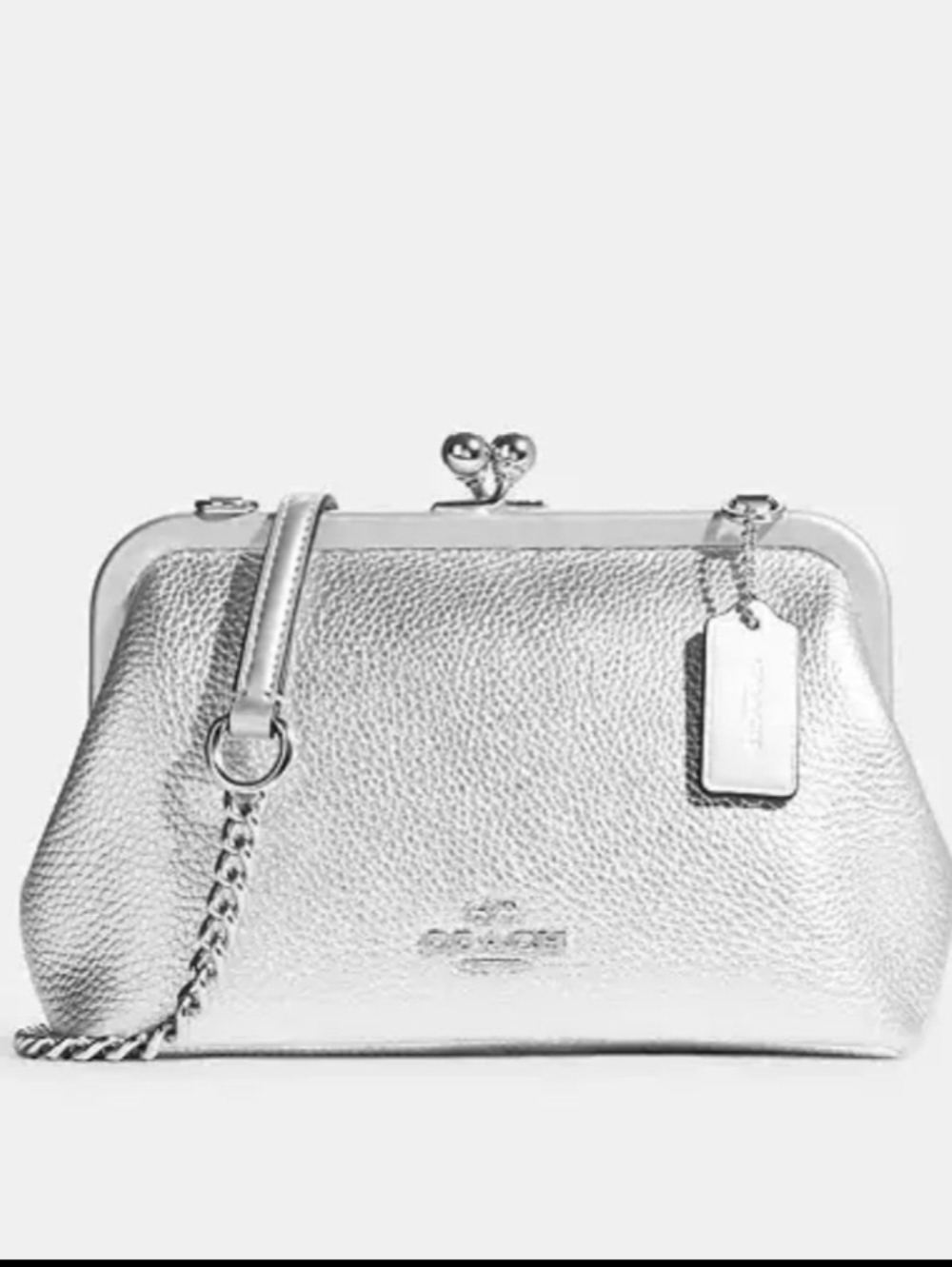 🩶▪️Coach▪️ ‼️Rare Sold Out‼️Metallic Nora  Silver Kisslock Wristlet Crossbody